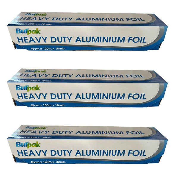 Burpak Heavy Duty Ağır Hizmet Tipi Alüminyum Folyo - 45 Cm. x 100 Metre - 18 Mikron - 3 Paket