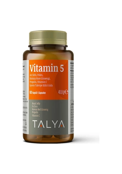 Talya Vitamin 5 Arı Sütü Polen Kırmızı Kore Ginseng Propolis Vitamin C İçeren Takviye Edici Gıda 60 Kapsül