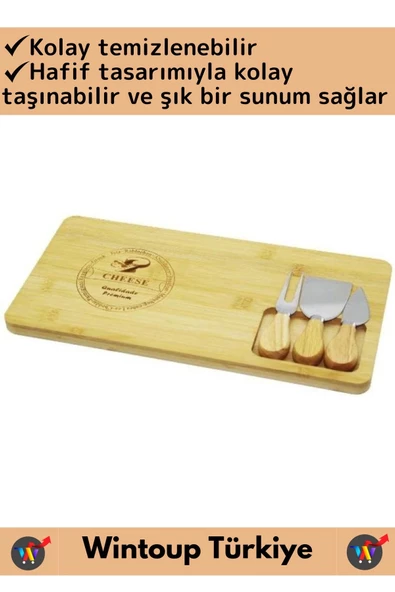 Özel Üretim Yüksek Kaliteli Çevre Dostu Bambu Şık Peynir Kesme Dilimleme Sunum Tahtası Seti - 2