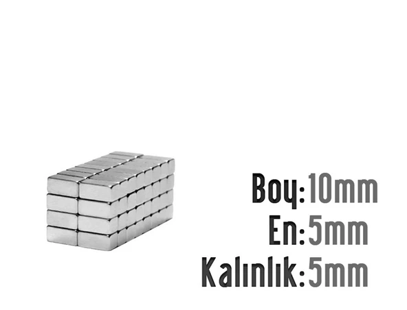 Neodyum Mıknatıs Köşeli  10x5mm , Kalınlık 5 mm (10 Adet)