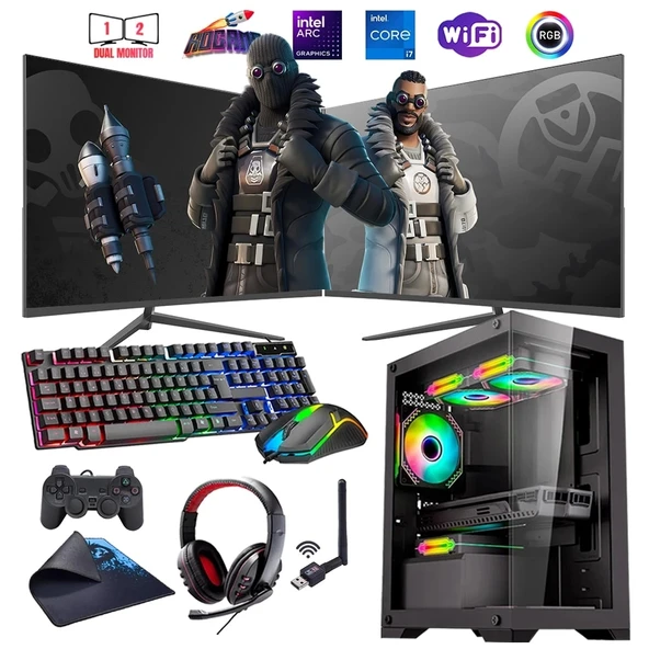İ7 12700F 32GB DDR4 1TB M2 12GB ARC B580 Çift 24" Monitörlü Oyun Bilgisayarı (Gaming SET)