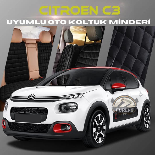 Citroen C3 Siyah Renk Tay Tüyü Cepli & Terletmez Sırtlı Oto Koltuk Minder Seti - Koltuk Koruma Kılıfı (ÖN & ARKA TAM SET) ürün görseli 1