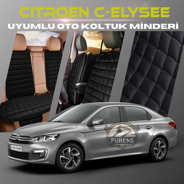 Citroen C-Elysee Siyah Renk Tay Tüyü Cepli & Terletmez Sırtlı Oto Koltuk Minder Seti - Koltuk Koruma Kılıfı (ÖN & ARKA TAM SET) ürün görseli 1