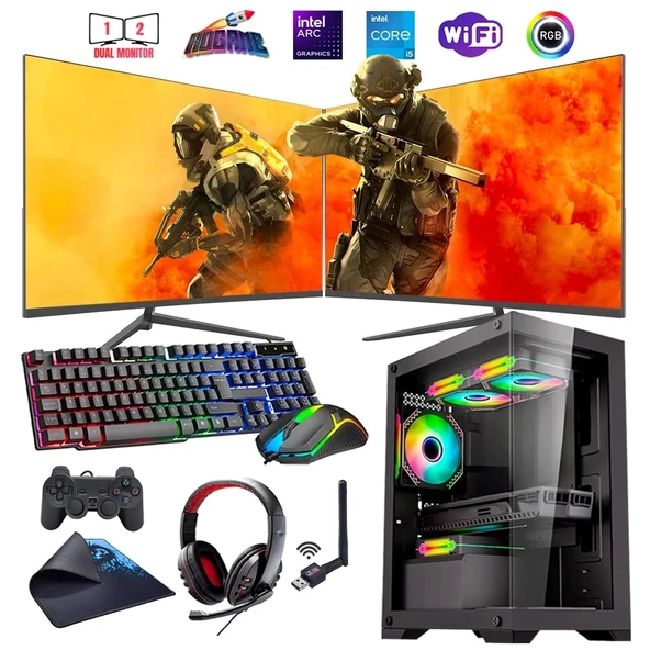 i5 14400F 16GB DDR4 512GB m2 12GB ARC B580 Çift 24" Monitörlü Oyun Bilgisayarı (Gaming SET) ürün görseli