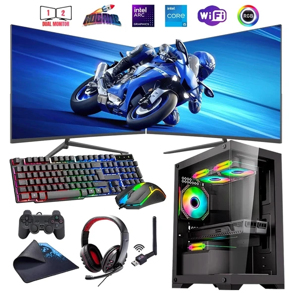 i5 13400F 16GB DDR4 512GB m2 12GB ARC B580 Çift 24" Monitörlü Oyun Bilgisayarı (Gaming SET) ürün görseli