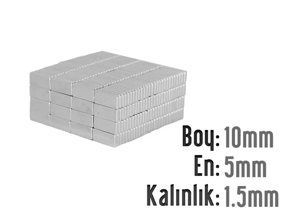 Neodyum Mıknatıs Köşeli  10x5mm , Kalınlık 1.5 mm (10 Adet)