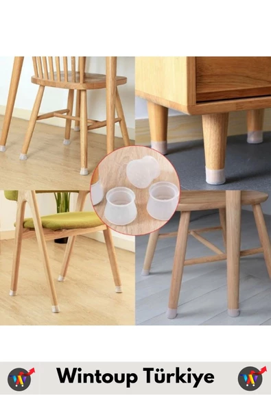 Kayma Çizilme Gürültü Önleyici Mobilya Masa Sandalye Zemin Koruyucu Silikon Pabuç Ayak Kılıfı 24Adet - 3