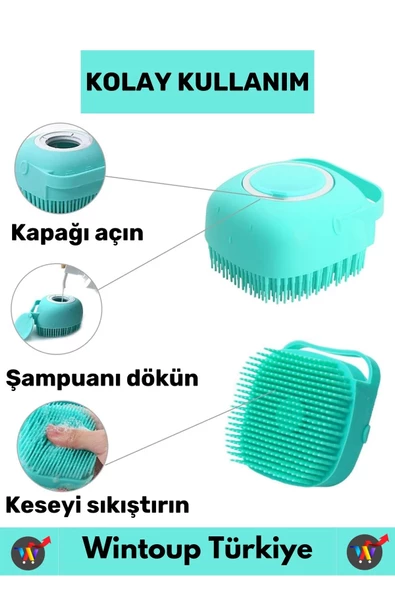 Özel Yumuşak Cilde Zararsız Masaj Etkili Şampuan Hazneli Evcil Hayvan Kedi Köpek Banyo Yıkama Kesesi - 5