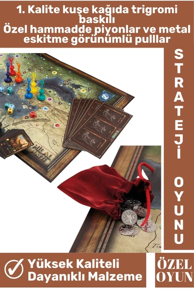 Premium Yüksek Kaliteli Trigromi Baskılı Eskitme Görünümlü Türk Tarihi Strateji Oyunu-HİLAL HATTI - Resim 2