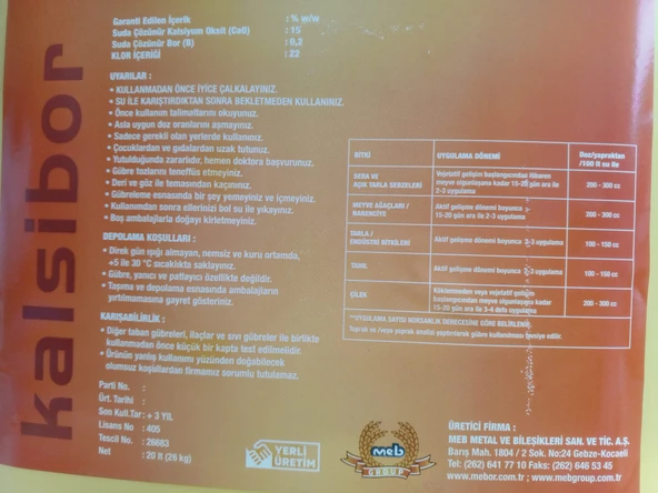 Mebor KALSİBOR 20 LT, Kalsiyum oksit ve Bor Karışımlı Sıvı Gübre - 3