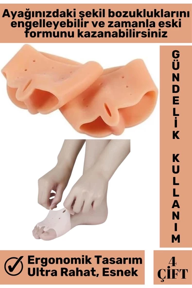 Premium Bunyon Ayak Baş Parmak Kemik Koruyucu Silikon Makaralı Ayak Parmak Ayırıcı Düzeltici 4 Çift - 2