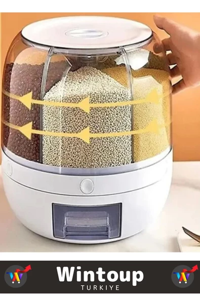 Yüksek Kaliteli Ergonomik Pratik 360° Döner 6 X 1 Lt Kapasiteli Mutfak Kuru Gıda Bakliyat Organizeri - 4