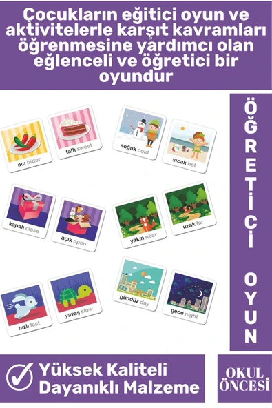 Preschool Eğitici Öğretici Zeka Dil Bilgisi Geliştirici Okul Öncesi Eğlenceli ZIT KAVRAMLAR - 2