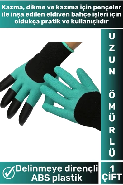 Özel Üretim Kauçuk ABS Plastik Delinmeye Dirençli 4 Sert Tırnaklı Kazma Dikme Kazıma Bahçe Eldiveni - 2