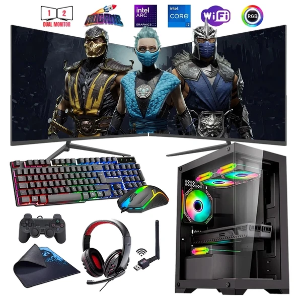 i7 13700F 32GB DDR4 1TB M2 12GB ARC B580 Çift 24" Monitörlü Oyun Bilgisayarı (Gaming SET) ürün görseli