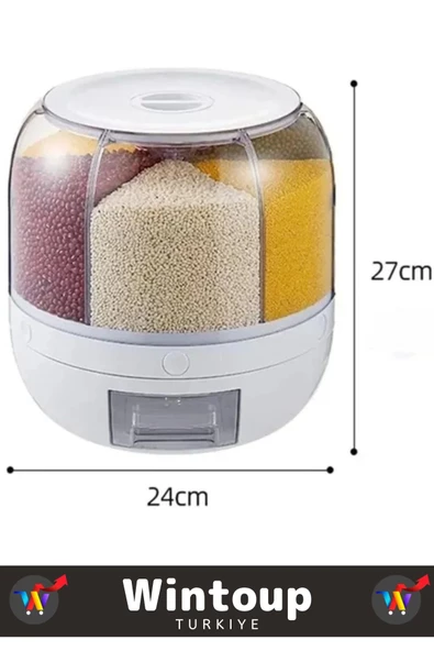 Yüksek Kaliteli Ergonomik Pratik 360° Döner 6 X 1 Lt Kapasiteli Mutfak Kuru Gıda Bakliyat Organizeri - 6