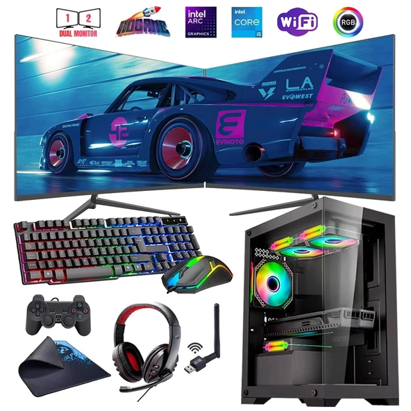 i5 14400F 32GB DDR4 1TB M2 12GB ARC B580 Çift 24" Monitörlü Oyun Bilgisayarı (Gaming SET) ürün görseli
