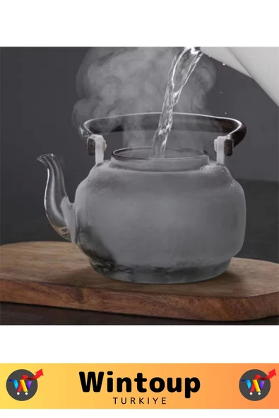 Premium Yüksek Isıya Dirençli Ergonomik Bambu Saplı Borosilikat Cam Şeffaf Çaydanlık 1100 ML - Resim 6