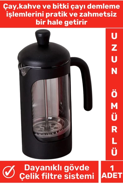 Özel Yüksek Kaliteli Isıya Dayanıklı Çelik Filtreli Çay Kahve Bitki Çayı Demleme French Press 350 ML - 2