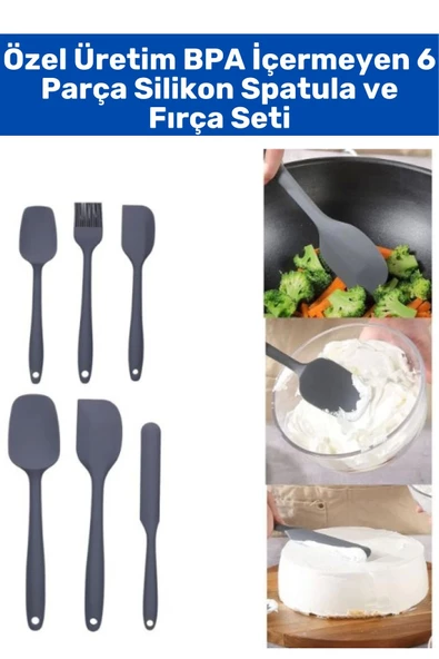 Özel Seri Gıda Sınıfı BPA İçermeyen Mutfak Yemek Hazırlık Pratik 6 Parça Silikon Spatula Fırça Seti ürün görseli