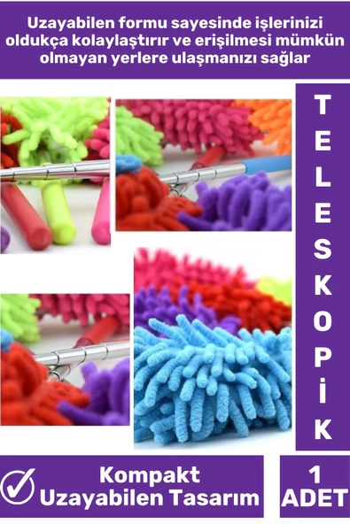 Özel Yüksek Kaliteli Kompakt Uzayabilen Teleskopik Mutfak Banyo Temizlik Mikrofiber Toz Alma Fırçası - 2