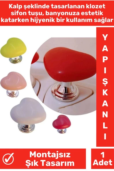 Özel Tasarım Montaj Gerektirmeyen Hijyenik Kalp Tasarımlı Yapışkanlı Klozet Sifon Tuşu - 2