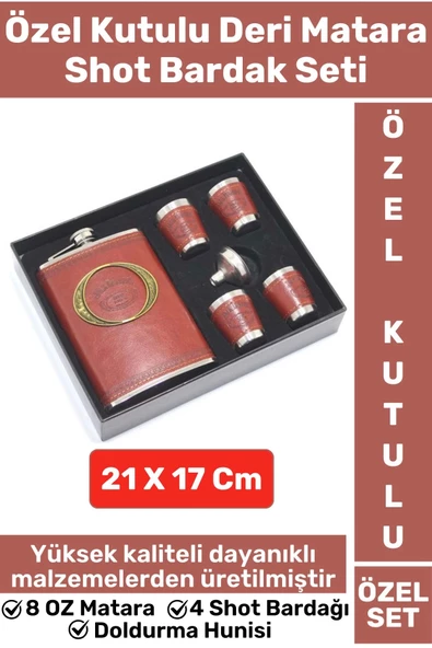 Premium Yüksek Kaliteli Özel Kutu Koyu Kahverengi 8 OZ Deri Matara 4 Shot Bardak Doldurma Hunisi Set