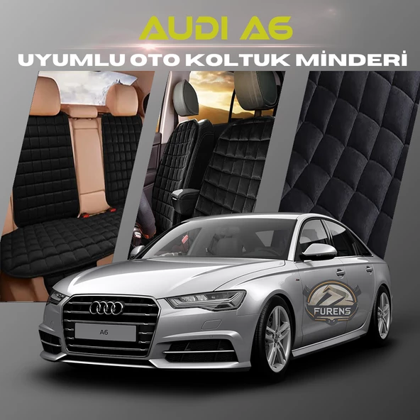 Audi A6  Siyah Renk Tay Tüyü Cepli & Terletmez Sırtlı Oto Koltuk Minder Seti - Koltuk Koruma Kılıfı (ÖN & ARKA TAM SET) - 1