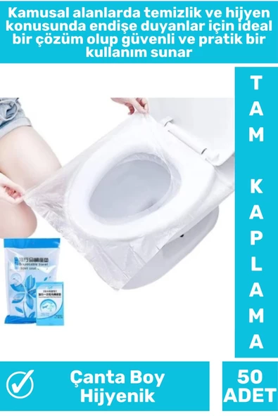 Premium Kompakt Çanta Boy Hijyenik Tam Kaplama Tek Kullanımlık Tuvalet Klozet Kapak Poşeti 50 Adet - 2