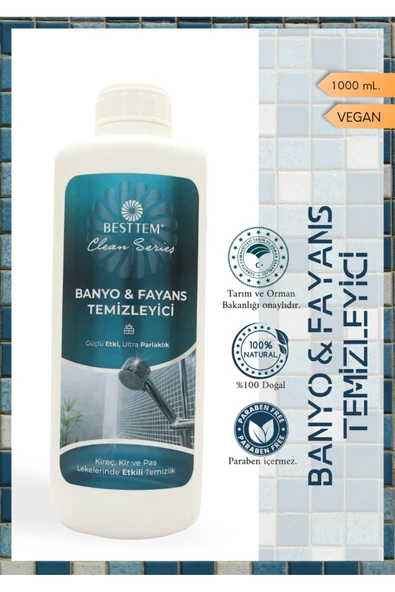 BESTTEM BANYO FAYANS TEMİZLEYİCİ PAS SÖKÜCÜ FAYANS DERZ METAL TEMİZLEYİCİ %100 BİTKİSEL 1000ML