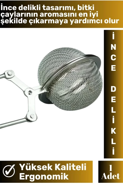 Premium Yüksek Kaliteli Ergonomik Çelik İnce Delikli Geniş Kulplu Bitki Çayı Demleme Süzgeci - 2