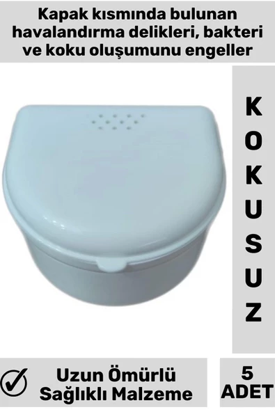 Yüksek Kaliteli Koku Bakteri Oluşumu Önleyici Delikli Kapak Hijyenik Protez Diş Saklama Kabı 5 Adet - 2