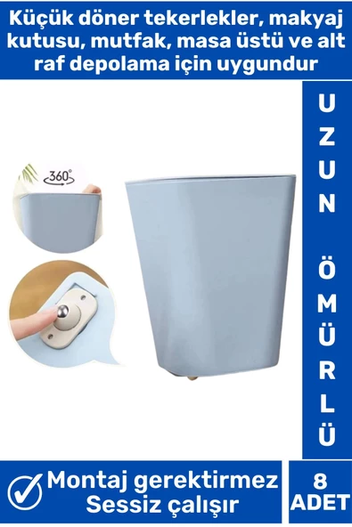 Yüksek Kaliteli Montajsız Sessiz Çalışır 360 Derece Döner Mobilya Eşya Kaydırma Taşıma Aparatı 8'li - 2