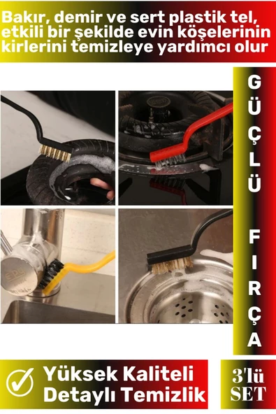 Özel Üretim Yüksek Kaliteli Mutfak Banyo Ocak Detaylı Temizlik 3'lü Sert Tel Fırça Temizlik Seti - 2