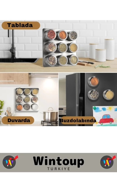 Premium Kompakt Yüksek Kaliteli Çelik Mıknatıslı Kuru Gıda Bakliyat Baharatlık 6'lı Set - 3