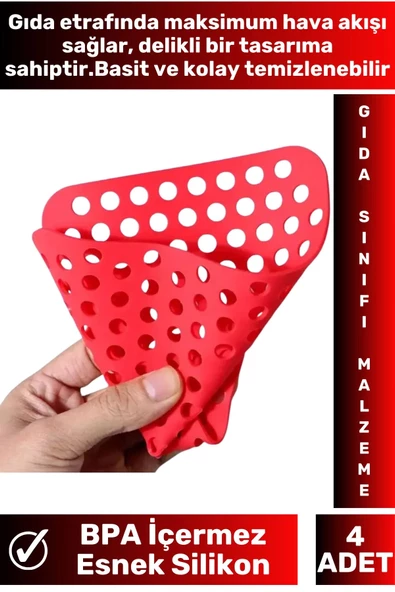 Özel BPA Free Isıya Dayanıklı Kolay Temizlenir Airfryer Fırın Esnek Silikon Pişirme Kağıdı 4 Adet - 2