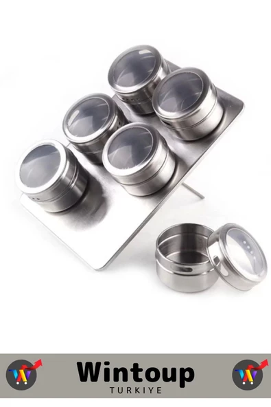 Premium Kompakt Yüksek Kaliteli Çelik Mıknatıslı Kuru Gıda Bakliyat Baharatlık 6'lı Set - 5