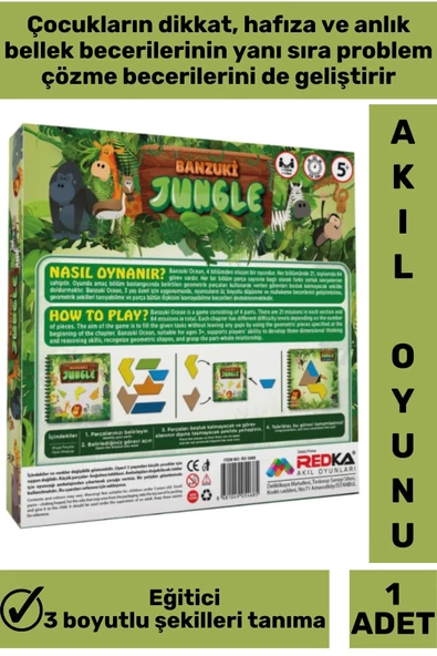 Premium Dikkat Hafıza Mantıksal Düşünme Problem Çözme Becerisi Geliştirici Eğlenceli BANZUKİ JUNGLE - Resim 2