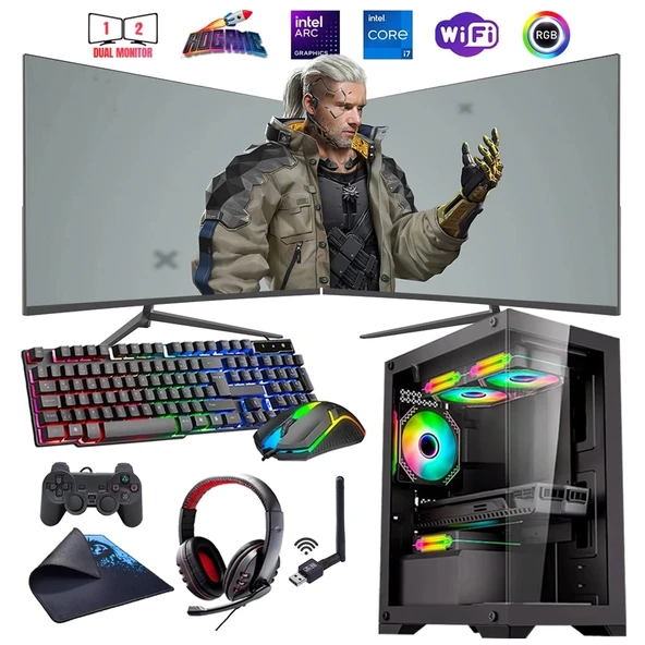 İ7 12700F 16GB DDR4 512GB m2 12GB ARC B580 Çift 24" Monitörlü Oyun Bilgisayarı (Gaming SET) ürün görseli