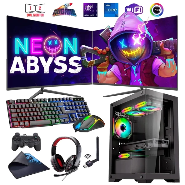 i7 13700F 16GB DDR4 512GB m2 12GB ARC B580 Çift 24" Monitörlü Oyun Bilgisayarı (Gaming SET) ürün görseli
