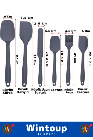 Özel Seri Gıda Sınıfı BPA İçermeyen Mutfak Yemek Hazırlık Pratik 6 Parça Silikon Spatula Fırça Seti - 3