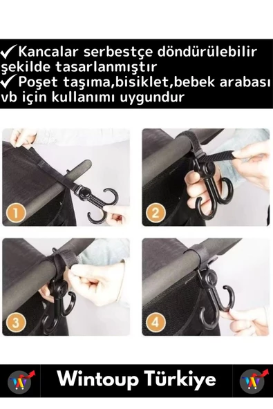Premium Kompakt Poşet Taşıma Bisiklet Bebek Arabası Askısı Çok İşlevli Portatif Taşıma Kancası 1 Adt - 2