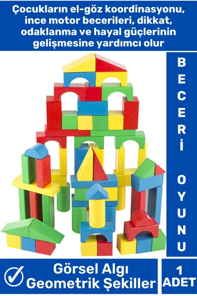 Özel Seri El Göz Koordinasyon Geliştirici Geometrik Şekil Öğretici Eğlenceli AHŞAP BLOKLAR 100 PARÇA - Resim 2