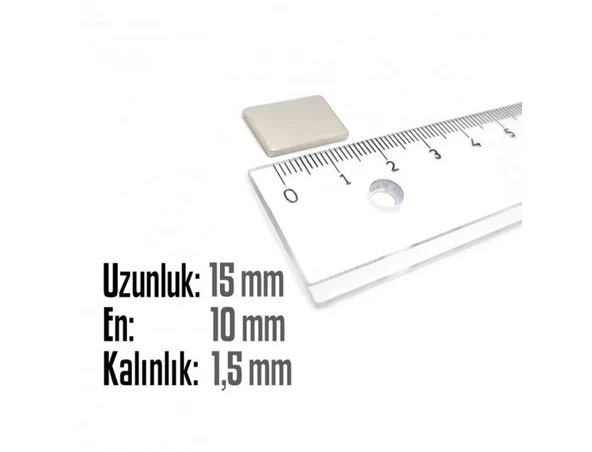 Neodyum Mıknatıs Köşeli  15x10mm , Kalınlık 1.5 mm ( 5 Adet) - 2