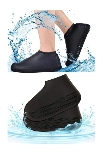 SİYAH Silikon Yağmur Koruyucu Ayakkabı Kılıfı Kaymaz Su Kir Geçirmez (LARGE  38-41 NUMARA) - 5