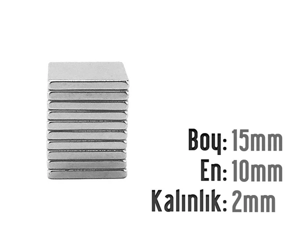 Neodyum Mıknatıs Köşeli  15x10mm , Kalınlık 2 mm ( 5 Adet)