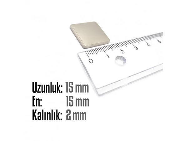 Neodyum Mıknatıs Köşeli  15x15mm , Kalınlık 2 mm ( 5 Adet) - 2