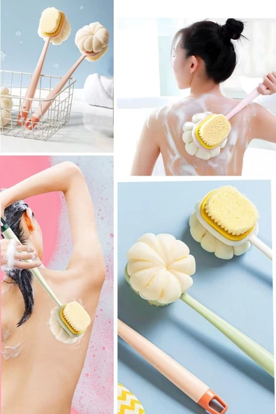 Periboia İki Taraflı Uzun Saplı Fırçalı Banyo Vücut Sırt Fırçası Banyo Lifi - 2