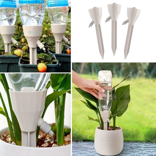 Periboia 3 Adet Pet Şişelere Uyumlu Otomatik Bitki Çiçek Sulama–Akış Hızı Ayarlanabilir Damla Sulama Aparatı - 2