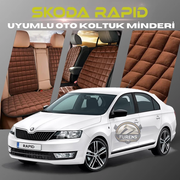 Skoda Rapid Kahverengi Renk Tay Tüyü Cepli & Terletmez Sırtlı Oto Koltuk Minder Seti - Koltuk Koruma Kılıfı (ÖN & ARKA TAM SET) - 1